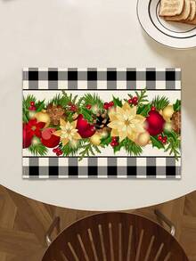 1 pieza Camino de mesa con estampado de serie navideña, 4 piezas Individuales con estampado navideño, adecuado para fiestas, cumpleaños, cenas, decoración de cocina y comedor, decoración del hogar y sala de estar para todas las temporadas - Multicolor - Ver 4