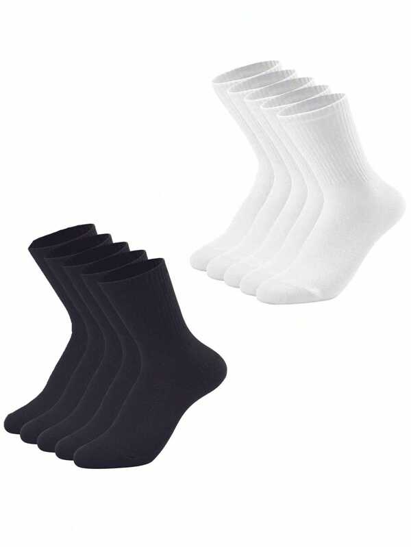 5/10 pares de calcetines de media caña neutros en negro y blanco, calcetines de media caña de unicolor simple adecuados para uso casual, diario y de negocios