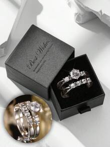 礼盒套装 2 枚戒指，奢华全水钻订婚戒指，适合婚宴，情人节礼物，适合女孩、妈妈、母亲、母亲节、礼物