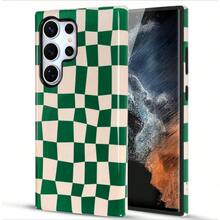 Checkered Phone Case For Samsung Galaxy S24 Ultra S22 S23 And A Series, Cute Plaid Checkerboard, Floral Pattern Compatible With IPhone 16 15 14 13 12 11 Pro Max Plus Protective Case Cover For Girls Women - Green Checkered - 查看 2