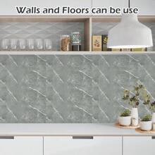 10 Pcs Self-Adhesive Marble Tiles Sticker Stick On Wall Floor Kitchen Bathroom,Waterproof & Moisture-Proof,Renovation Stickers Peel Wall Panels,Wall Paper Bath Rug Floor Carpet Bathroom Decor Summer Bathroom Accessories - Monet Gray - View 5