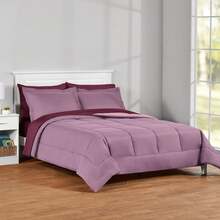 7-Piece Reversible Bed In A Bag Comforter Set With Sheets, Blue Floral, Queen - Bunga Lilac - View 2