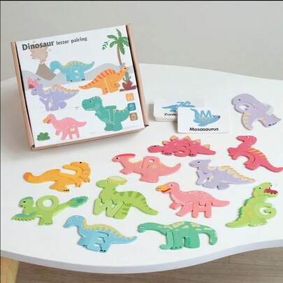 Wczesna edukacja dziecięca Drewniane puzzle z literami Zabawki z dinozaurami Poznawanie liter Oświecenie Drewniana układanka z kreskówek Zabawki planszowe Certyfikacja kolorów Dopasowywanie Ćwiczenie dopasowywania liter Myślenie logiczne Koordynacja ręka-oko
