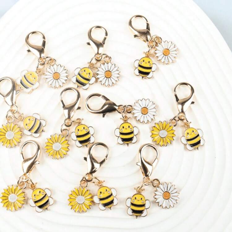 10pcs Whimsical Daisy Bee Flower Keychain Set, Bee Pendant Inspirational Gift For Bag And Clothing Accessories, Keychains - Multicolor - View 12