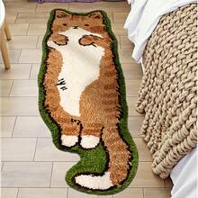 Living Room, Bedroom 160 Cm *50 Cm Cat Shaped Non-Slip Comfortable Carpet. Knit Velvet Washable (Yellow Cat Mat) - 綠色 - 查看 6