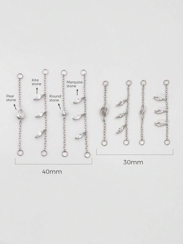 1 件 925 纯银链耳环夹克流苏吊坠链饰品配件可转换链耳环链附件链连接器穿孔，适合女士、女孩和男士日常和派对佩戴 - 銀色 - 查看 2