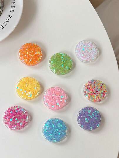 1pc Colorful Sequin Phone Grip Stand, Adhesive Minimalist Phone Grip Holder, Foldable Colorful Sequin Phone Grip Stand, Compatible With Apple & Android Phones, Birthday Gift For Family & Friends, Expandable Phone Stand Compatible With IPhone, Android Phone, Gift For Birthday, Family, Friends Push-Pull Phone Grip Phone Holder Phone Accessories