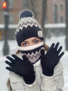 3pcs Women's Korean Style Casual Set: Hat, Scarf, Gloves, Knitted Beanie Hat, Suitable For Autumn/Winter Warmth And Daily Use Winter Accessories Winter Outfits Valentines Gift - Multicolor - View 4