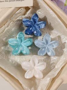 4 件 ABS 材质迷你花卉波西米亚大理石纹理发夹，湖蓝色、海军蓝、蓝灰色，适合春夏海滩、派对、刘海、侧发装饰发饰时尚发夹秋季配饰秋季发夹花夹冬季度假装女士 - 彩色 - 查看 6