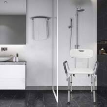 Rectangular Shower Stool Shower Stool Bath Stool Height Adjustable Bath Stool Shower Aid With Armrest And Backrest Height Adjustable For Age, Pregnant Women - White - View 8