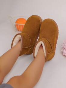 Winter New Kids Boots, Thickened Warm Fleece Snow Boots, Comfortable Warm Solid Color Simple Short Boots, Suitable For 3-12 Years Old Boys And Girls For Winter Outdoor, Daily, Holiday, Travel (Run Small, Suggest Ordering One Size Up)