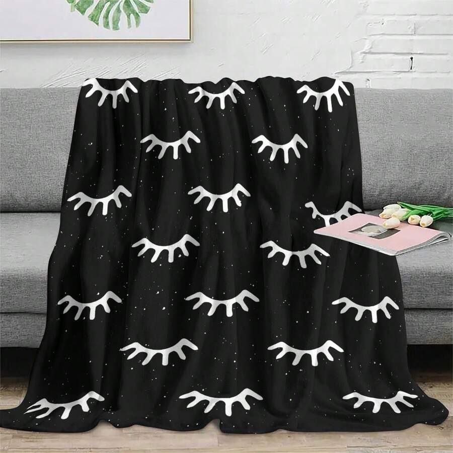 Luxurious Eyelash Print Flannel Throw Blanket - Ultra-Soft, Digital Printing, 280gsm, All-Season Comfort Polyester Blankets Great Gift For Friend, Family, Hypoallergenic Polyester For Sofa, Bed, Or Travel - Luxurious Eyelash Design|Soft Texture, Bedding Accessory | Cozy Home Decor | Hypoallergenic Fabric, Lash Print Decor - Nhiều màu 6 - Xem 1