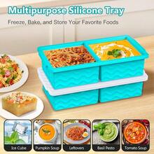 Silicone Freezer Tray With Lid - 2 Cup Soup Freezer Container Molds - Extra Large Ice Cube Tray - Silicone Freezer Food Molds For Freezing Storing Soup, Sauce, Broth, Leftovers(2 Pack - 水藍色 - 查看 5