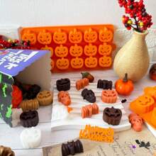 1pc Halloween Silicone Chocolate Moulds, 18 Cavity Pumpkin, Cat, Ghost, Bat, Skull, Tombstone Shapes Baking Molds For DIY Fondant, Chocolate, Candy, Jelly, Pastry Cake Decorating Tools, Soap, Candle Mold