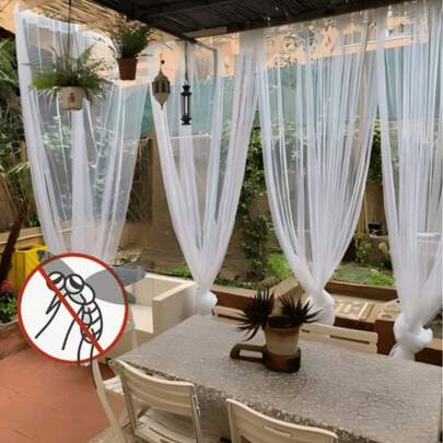 2/4 Pieces White Outdoor Sheer Mosquito Net Curtains, Breathable Sheer Voile Curtain Rod Pocket, Adjustable Height, Suitable For Gazebo, Patio, Cabin, Backyard, Porch, Garden, Pergola, Balcony And Hallway