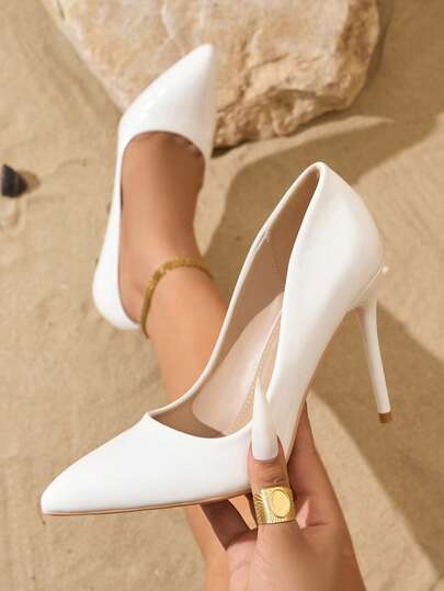 Women's Classic Pointed Toe Slip-On High Heel Pumps, White Work Shoes, Versatile Spring/Autumn Flats, Elegant & Comfortable Dress Shoes
