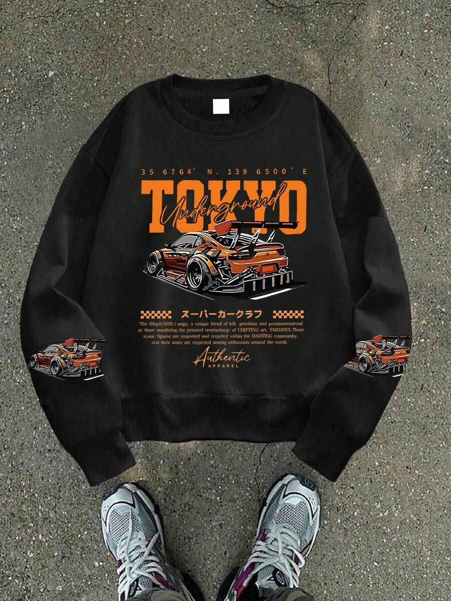 1 Stück Jungen Rennwagen-Element Hoodie, bequem, Frühling Herbst Outdoor Treffen & personalisierter Stil