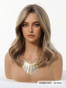 20 英寸长波浪渐变棕色合成假发中分浅金色长卷发假发，适合女士日常派对角色扮演假发、度假旅行家庭派对日常穿着、母亲节礼物、开斋节礼物 - 棕色 - 查看 6