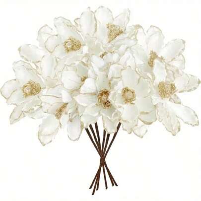 2pcs Large Christmas Flower Magnolia Flowers Christmas Tree Decoration Artificial Poinsettia Stems Velvet Xmas Ornaments For Xmas Tree Table Decor, Sparkling White Glitter Poinsettia Flowers - Artificial Velvet Magnolia Stems For Christmas Tree, Wedding & DIY Crafts - Perfect For Holiday Party Decorations