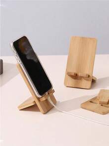 1pc/2pcs Creative Desktop Wooden Mobile Phone Charging Bracket Bamboo Mobile Phone Bracket - Wood Color - View 10
