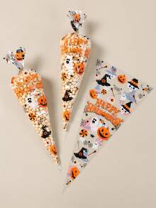 50pcs Halloween Candy Bags, Halloween Bags For Popcorn Goodie Cookie, Halloween Party Decor, Halloween Party Snacks Candy Decoration Bags, Trick Or Treat, Halloween Party Favors, Haunted House Decoration, Halloween Decoration, Halloween Decor, Halloween Party Supplies, Gift Packaging Bag