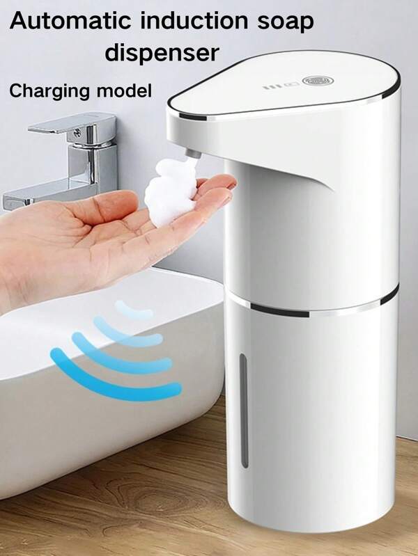 1pc Touchless Automatic Soap Dispenser, Stylish White Design, 3-Level Adjustable, USB Rechargeable Battery Powered, Non-Contact Liquid Dispenser, 11.84oz/350ml Capacity For Kitchen And Bathroom, Bathroom Soap Dispenser, Automatic Soap Dispenser, Liquid Automatic Soap Dispenser, Hotel Amenities | Contemporary Decor | Modern Aesthetics