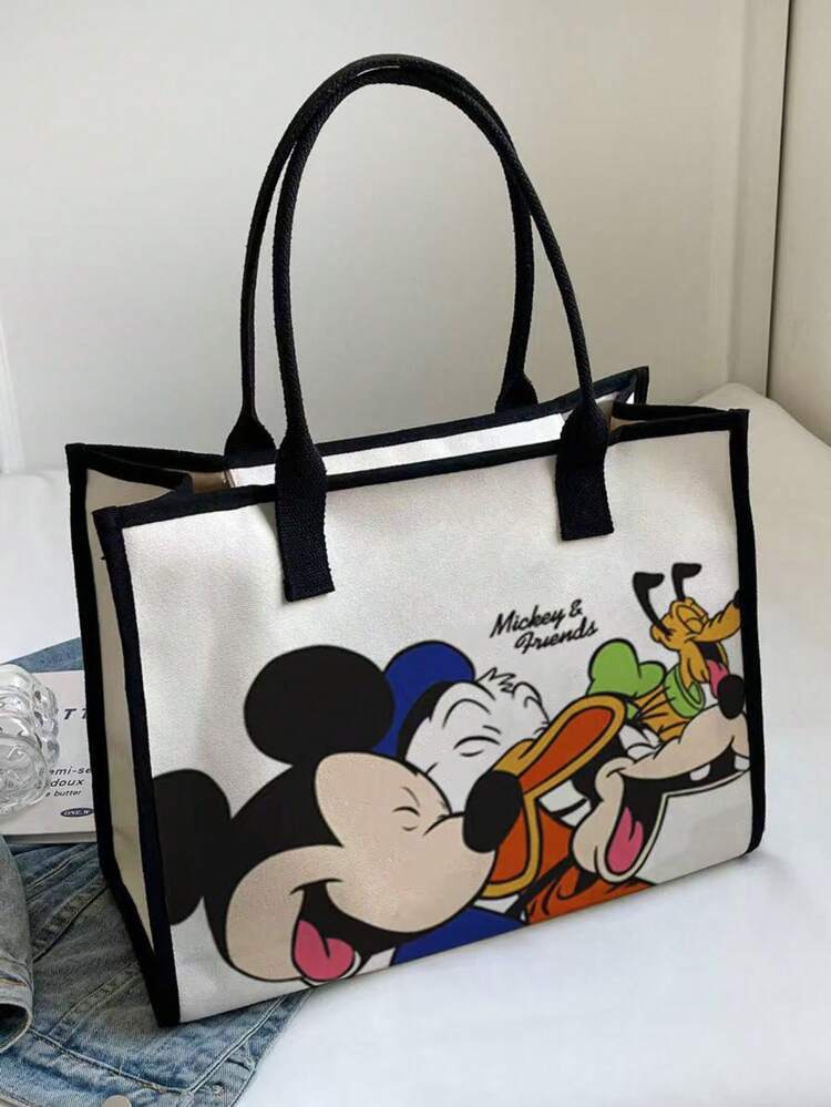 Bolso de lona con diferencia de color surtido, bolso de hombro casual para ir y venir, bolso grande de gran capacidad, mochila de estudiante, asa, diseño de dibujos animados lindo, bolso de mano ligero y de moda multifuncional, bolso de hombro de dibujos animados, bolso ligero para ir y venir, adecuado para el hogar, regalos, vacaciones y Halloween Navidad, multiusos/algunos estilos tienen diferencia de color al azar - Multicolor - Añade 6