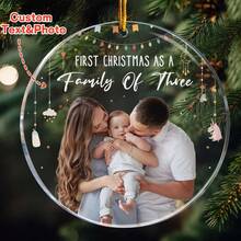 Baby First Christmas As A Family Of Three - Personalized Photo Acrylic Ornament - Multicolor - View 1