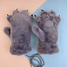 1 Pair Colorblock Bear Paw Design Gloves, Thermal Lined Warm Scarf Gloves, Windproof Outdoor Gloves For Students, Couples, Casual Wear In Autumn/Winter