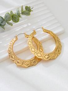 1 Pair Exaggerated Hiphop Boho Style Metal Rhombus Decor Round Earrings, Suitable For Women Daily Wear, Diameter 2.52in