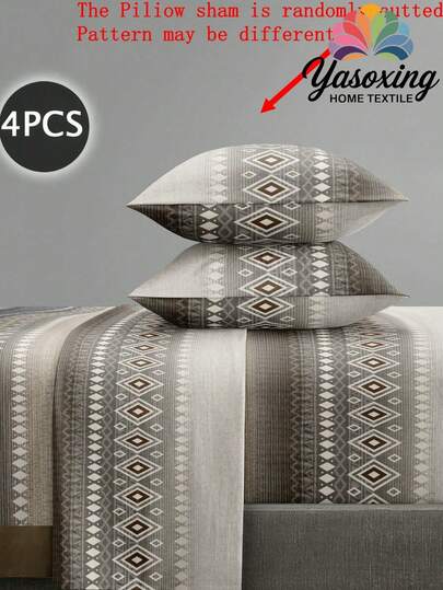 4 件套波西米亚几何复古波西米亚图案床单套件易护理超细纤维柔软床上用品套装花卉床笠套件（1 件床单+1 件床笠+2 件枕套）床笠套件特大号双人床尺寸床单深口袋最大 11.8 英寸枕套，柔软透气防皱，更适合睡眠，豪华酒店风格，送给妈妈爸爸朋友宿舍床上用品返校床上用品的礼物