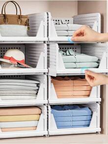 1pc Drawer Type Wardrobe Organizer, Japanese Style Clothes Storage Box With Layered Dividers, Drawer Basket Rack Shelf - White - View 3