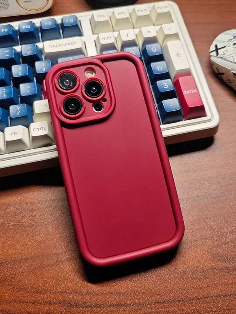 1pc Solid Color Burgundy Personalized Pattern Full Coverage TPU Shockproof Phone Case Compatible With Apple 16, 15, 14, 13, 12, 11 Pro Max, And A/S Series Waterproof Anti-Fall Scratch Resistant - Burgundy - View 4