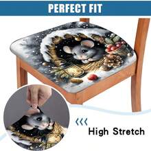1/4/6/40 buc Huse de scaun detașabile, elastice, din material textil cu imprimeu cu șoareci mici și ramuri de pin în gaură, husă completă, huse pentru scaune de restaurant - huse pentru perne de scaun pătrate pentru restaurant, bucătărie, sufragerie, hotel, huse pentru scaune detașabile, moi