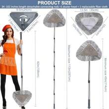Upgraded Wall Cleaner Mop With 100 Inches Extension Pole Ploe 2in1 Ceiling Cleaning Tool Duster With 2 Replacement Microfiber Chenille Pads For Painted Walls Baseboard Window Floor Gray - Gray - View 3