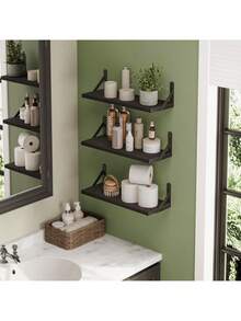 Estantes flotantes de pared, estantes de pared, adecuados para la sala de estar, el baño, el dormitorio, la cocina, la decoración del hogar, los estantes de pared del dormitorio, los estantes montados en la pared, para el almacenamiento de pared, exhibición de estantes de madera de estilo rústico adecuados para libros, plantas, baño, cocina, estantes de esquina de la sala de estar, estantes flotantes, estantes de madera rústica, estantes montados en la pared, adecuados para la decoración del baño, el dormitorio, la sala de estar y las plantas - Multicolor - Ver 6