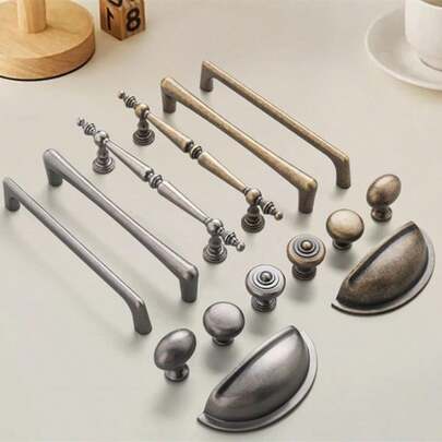 1pc/5PCS Vintage Copper Brown Antique Nickel Furniture Door Handles Drawer Knobs Cupboard Wardrobe Door Pulls Furniture Door Hardware Single Hole,96mm,128mm,160mm,192mm ,320mm Hole Center Distance