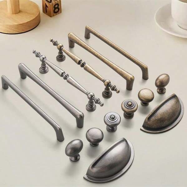 1pc/5PCS Vintage Copper Brown Antique Nickel Furniture Door Handles Drawer Knobs Cupboard Wardrobe Door Pulls Furniture Door Hardware Single Hole,96mm,128mm,160mm,192mm ,320mm Hole Center Distance