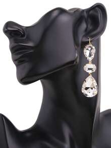 1 Đôi bông tai dài đính đá Rhinestone hàn hợp kim đồng thủ công cho nữ - phong cách 1 - Xem 2