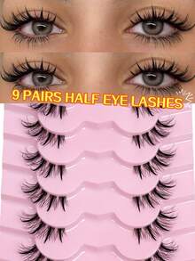 9对卡通风格假睫毛，加长尾假睫毛，湿润泰式假睫毛，猫眼动漫假睫毛，自然纤薄仿貂毛假睫毛，透明带假睫毛，睫毛嫁接假睫毛，化妆假睫毛条 - 黑色 - 查看 2