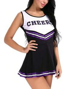 Women's School Musical Party Halloween Cheerleader Costume Fancy Dress Uniform Outfit Back To School - 藍色 - 查看 5