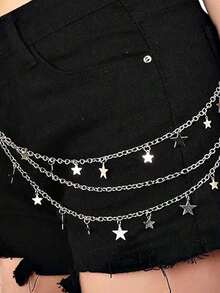 1pc Unisex Punk Style Fashion Waist Chain, Double Layer Pants Chain, Unique Metal Double Layer Chain, Hip Hop Skirt Accessory Pants Chain Summer, School - 銀色 - 查看 4