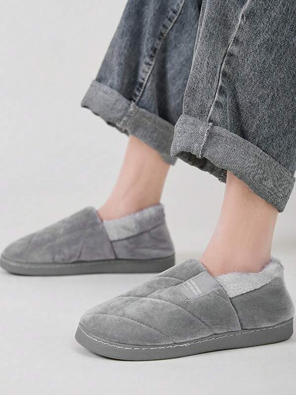 Pantuflas de tela para hombres de talla grande, cálidas y cómodas, forradas de felpa para interiores y dormitorio, zapatos de pareja completamente cubiertos (se sugiere pedir una talla talla grande), invierno