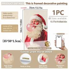 1pc, Canvas Wall Art, Christmas Framed Wall Decor, Fashionable Pink Santa Claus Blowing Giant Pink Bubblegum, Playful Girlish Home Accent, Festive Seasonal Decoration, Adds Joy To The Holidays, Christmas Decor, Christmas Poster, Winter Decor, Christmas Bathroom Accent, Christmas Home Decor, Room Accent, Dormitory Decor, Bedroom Accent, Living Room Decor, Office Decor, Dining Room Accent