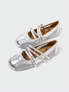 MASKERT Women's Retro Ballet Style German Training Shoes, Casual Sports Shoes, Mary Jane Shoes, Shallow Mouth Casual Shoes, Comfortable And Versatile - 銀色 - 查看 5