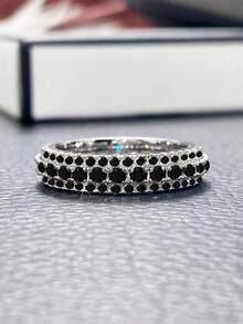 1pc Luxury Unisex Cubic Zirconia Ring, Copper Inlaid Zirconia Crystal Gold Plated, Personalized Fashion-Forward Accessory For Men Or Women