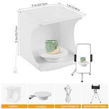 9-Inch Foldable Portable Photography Studio Box, Photography Tent, Selfie Accessories. Equipped With Adjustable Color Temperature LED Lights, Turntable, Mobile Phone Holder, And 6 Color Backgrounds, Suitable For Product Photography And Video Blogging - With stand - View 2