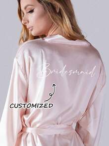 Bata de novia personalizada con encaje de satén, bata de dama de honor personalizada para boda, bata de satén personalizada, bata de novia personalizada, bata de preparación de dama de honor, bata de fiesta de boda, bata con ribete de encaje, bata con nombre personalizado, regalo de bata de novia, regalo de despedida de soltera, ropa de estar en casa de seda, ropa de estar en casa de seda a juego para damas de honor, regalo de fiesta de boda - Multicolor - Ver 4