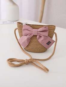 1 قطعة - حقيبة قش جديدة عصرية، حقيبة بشكل زهرة قلب كرتونية جميلة، زخرفة بالدانتيل والزهور، مزينة بأسنان بلورية براقة، أنماط متعددة الألوان للحقيبة المنسوجة - متعدد الألوان - مشاهدة 9