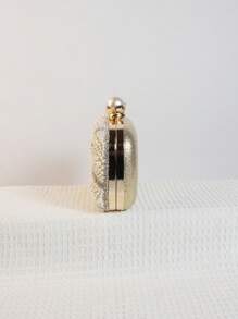 Geantă de mână mini cu perle brodate, cu perle, mari și mici, cu nasturi și perle, cu două fețe